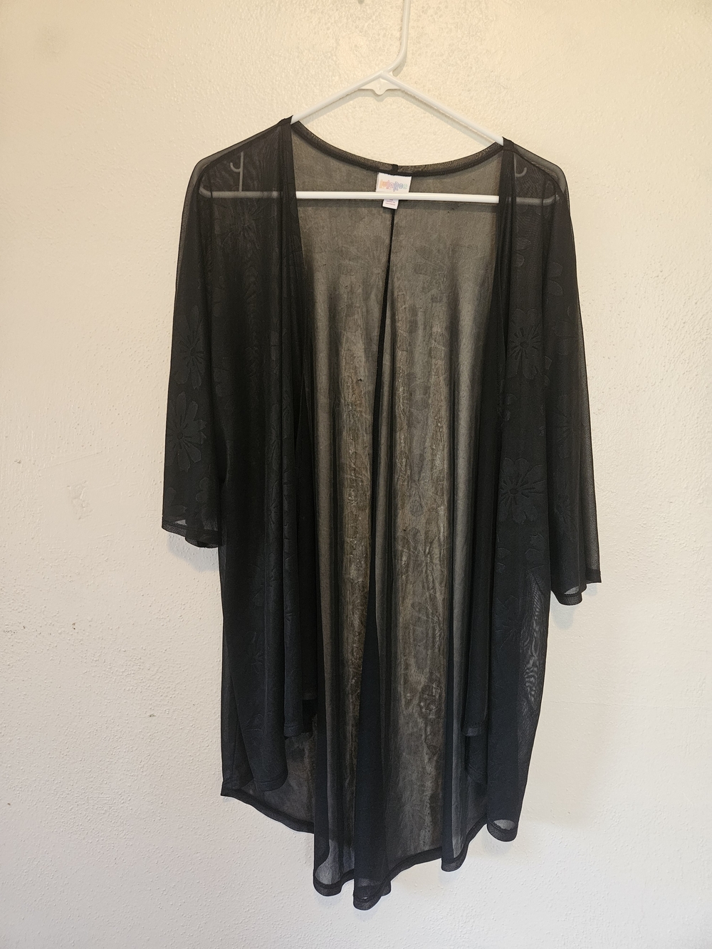 LuLaRoe Black Sheer Floral Kimono Tunic